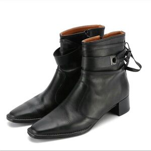 Salvatore Ferragamo Italy Women's Black Leather Logo Ankle Boots - 9C